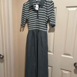 J. Crew Striped Polo-Style Knit Dress in Slate Green and White